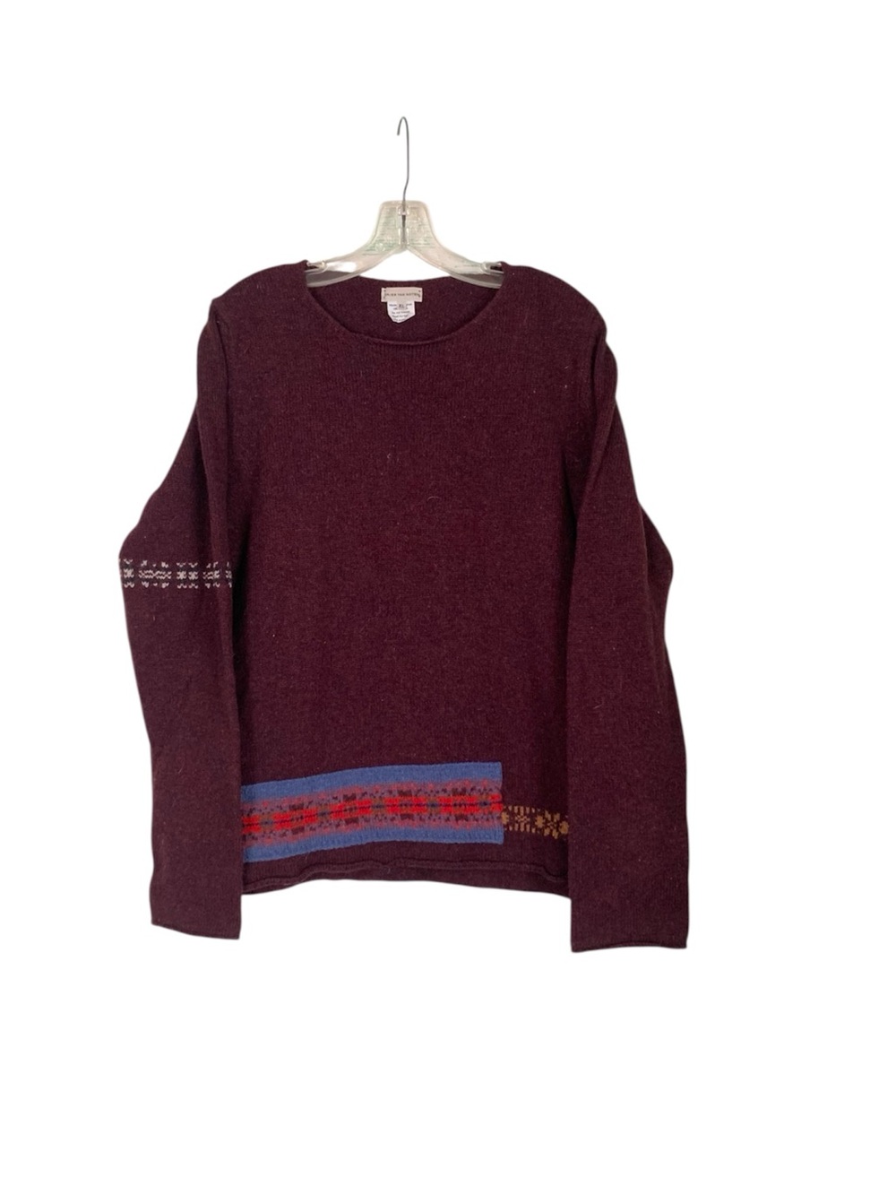 Vintage Dries Van Noten Burgundy Red Wool Pieced Aztec Sweater XL